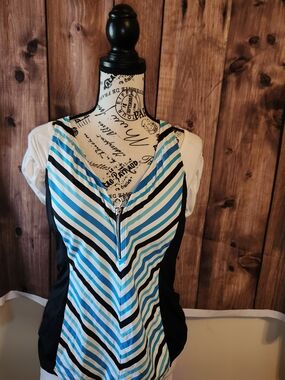 Beach House White & Aqua Swim Tankini Top